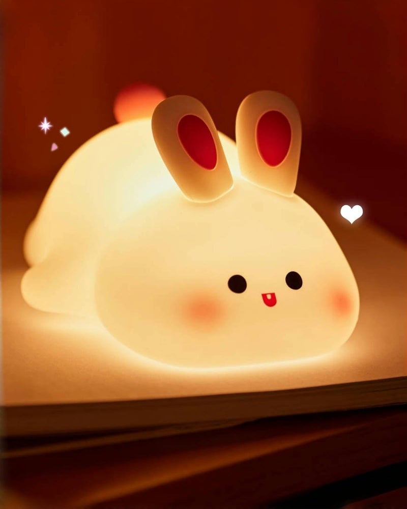 Daixinde Store Big Face Rabbit Silicone Night Light, Squishy Bunny Lamp with Touch Control, 30-Min Timer, Rechargeable Kids Night Light for Bedroom Nursery, [Valentines Gifts] - Image 1